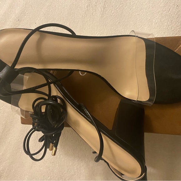 Clear Band Gladiator Chunky High Heel Lace Up Strappy Sandals - Picture 3 of 5